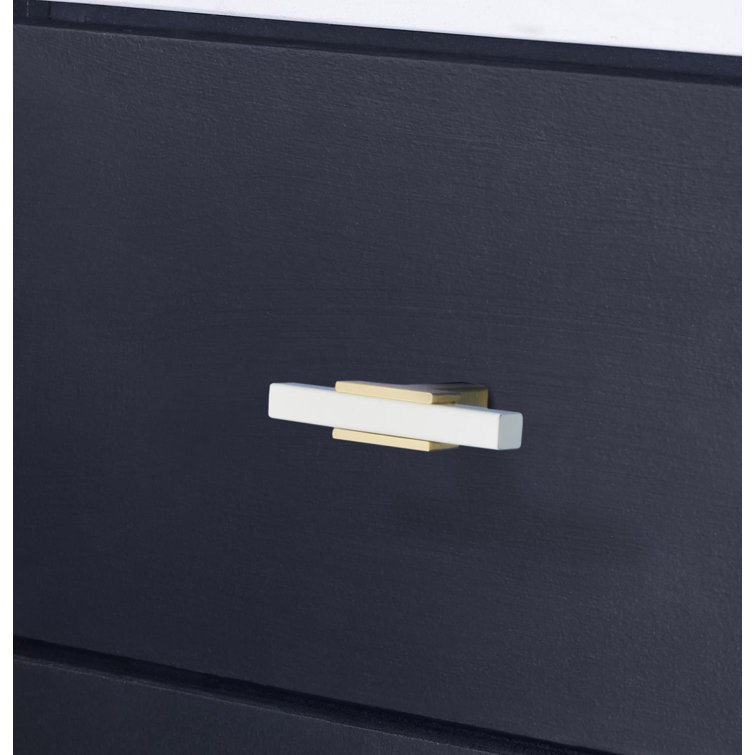 Brushed Gold and White T-Handle Cabinet Knob
