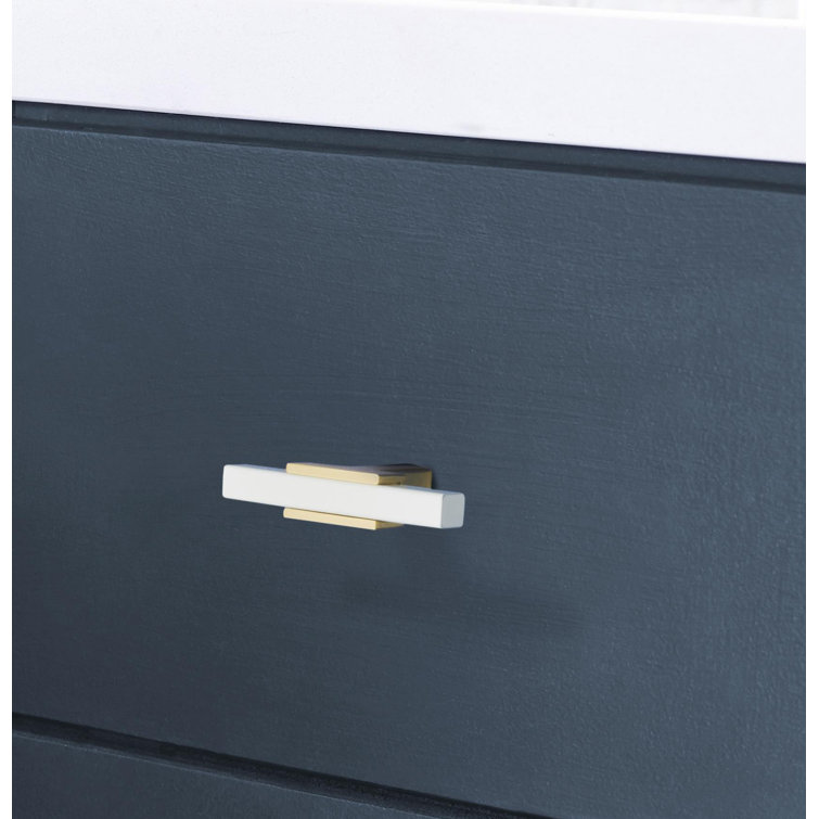 Brushed Gold and White T-Handle Cabinet Knob