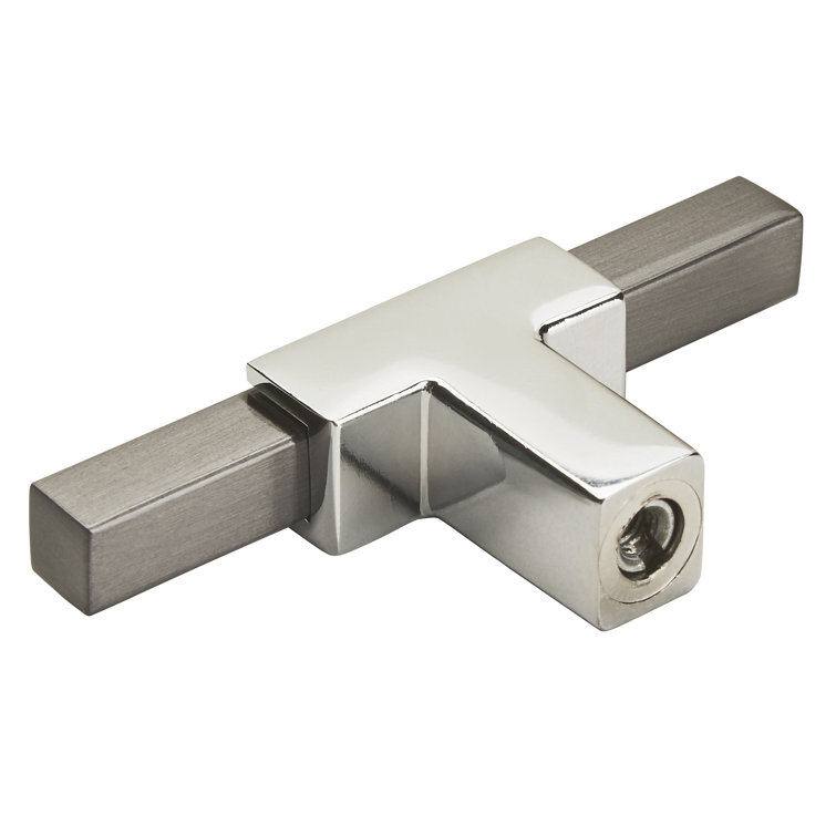Polished Chrome and Black T-Handle Cabinet Knob
