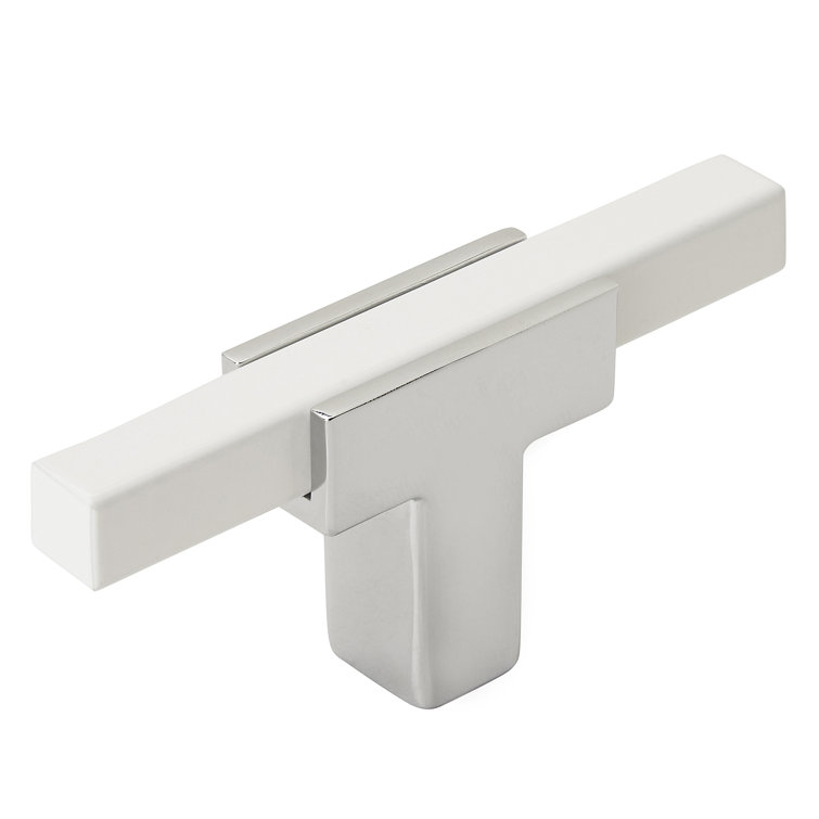 Polished Chrome and White T-Handle Cabinet Knob