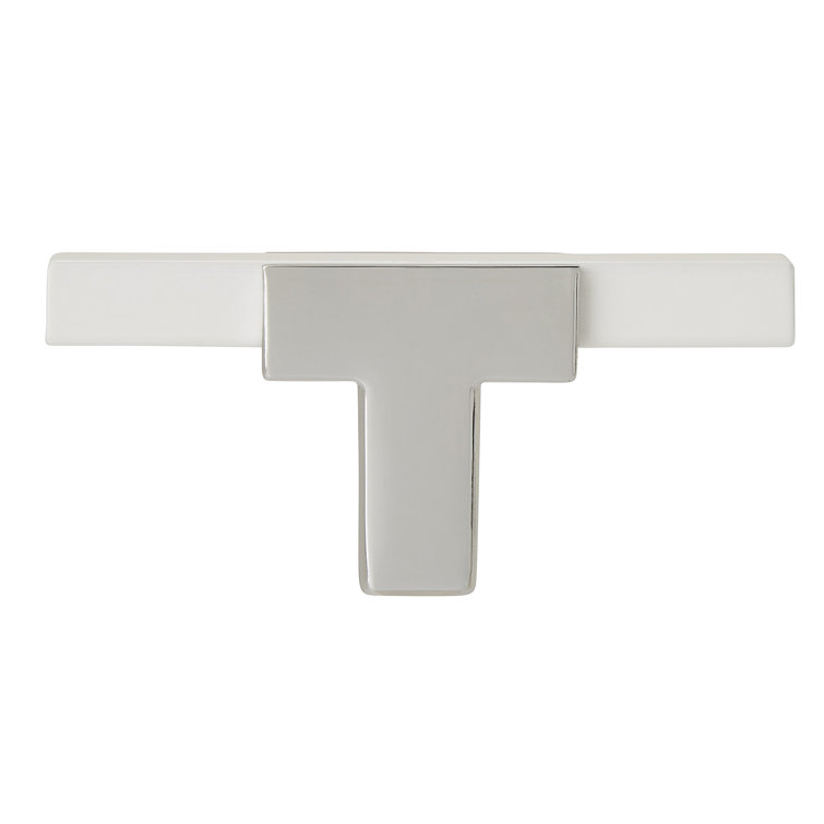 Polished Chrome and White T-Handle Cabinet Knob
