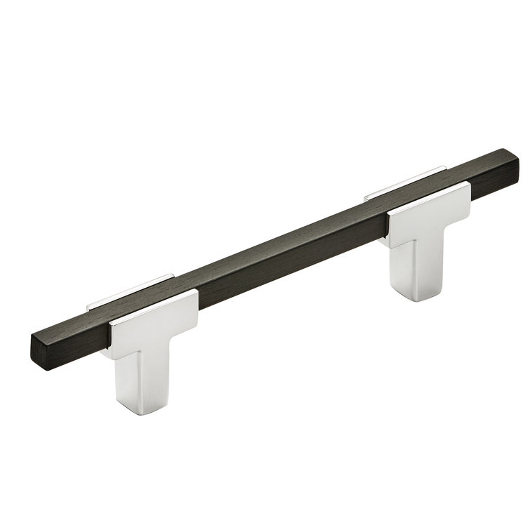 Polished Chrome and Matte Black Modern Cabinet Pull