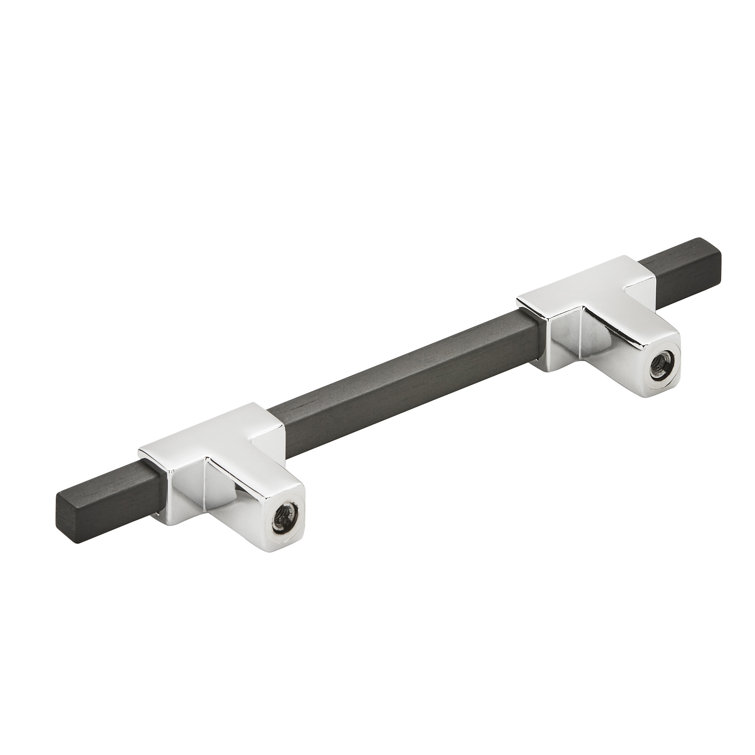 Polished Chrome and Matte Black Modern Cabinet Pull