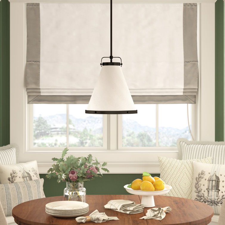 Lacquered Brass and Off-White Single Cone Pendant Light