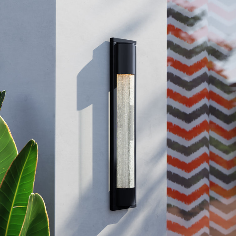 Sleek Satin Black Outdoor Wall Sconce with Seedy Glass
