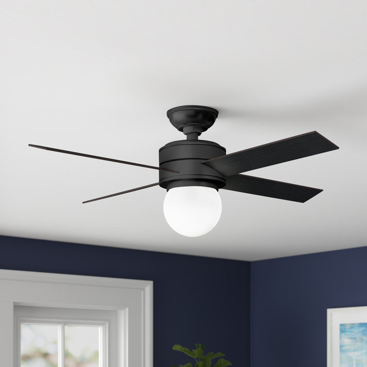 52" Matte Black Ceiling Fan with Globe Light and Wall Control