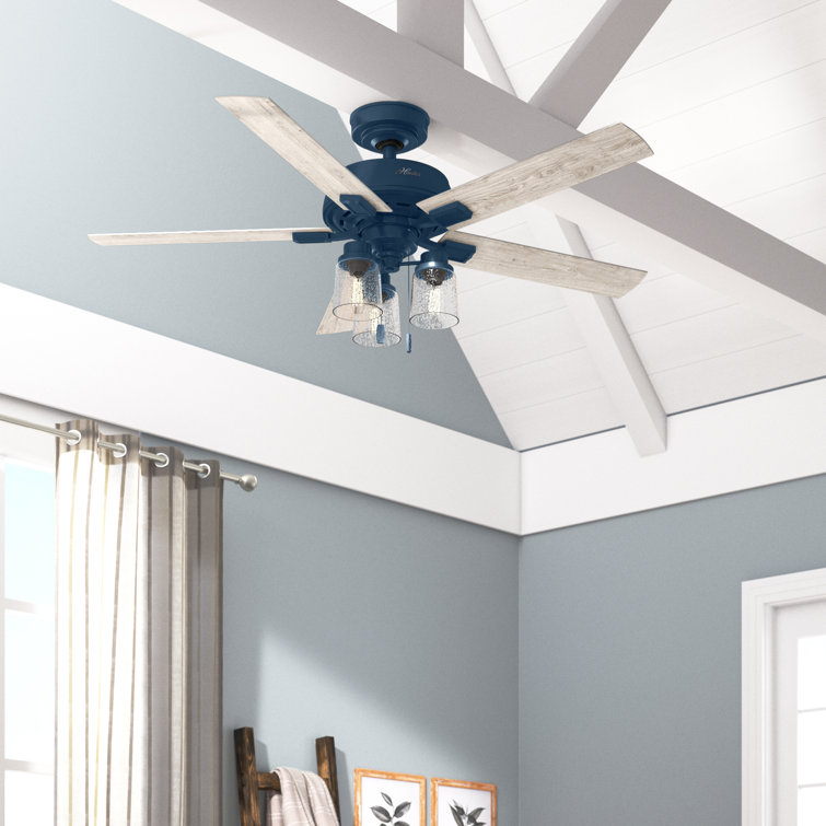 Hartland Indigo Blue 52" Ceiling Fan with Clear Seeded Glass Lighting