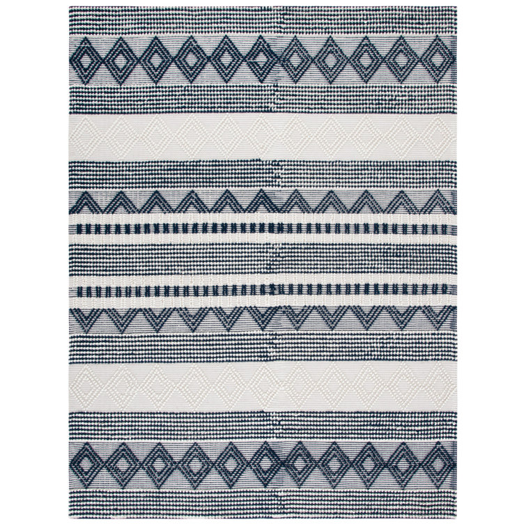 Hand-Tufted Navy and Ivory Wool 10' x 14' Area Rug