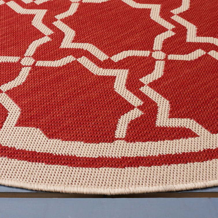 Red and Bone Geometric Synthetic Outdoor Area Rug, 2' x 3'7"