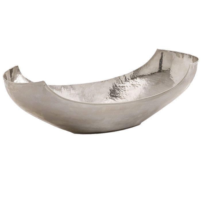 Polished Nickel Boat-Shaped Decorative Metal Bowl
