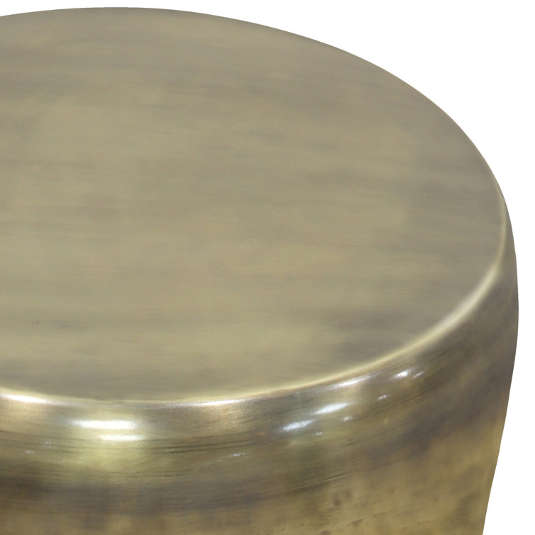 Antique Gold 20" Round Metal Drum Side Table