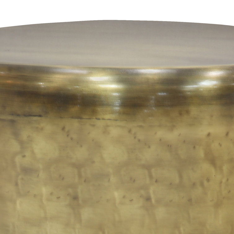 Antique Gold 20" Round Metal Drum Side Table