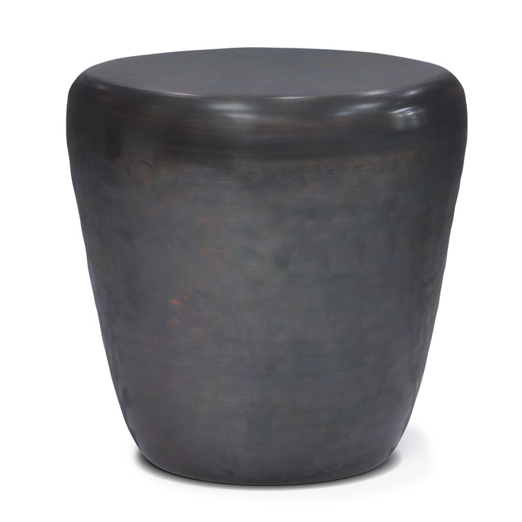 Garvy Antique Copper Round Metal Drum Side Table