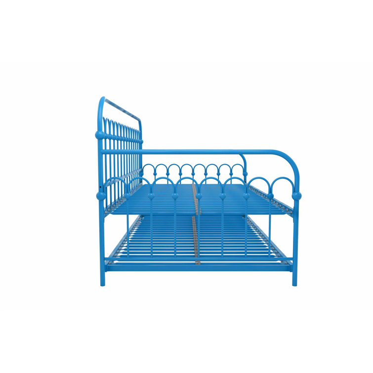 Stone Blue Twin Metal Daybed with Trundle and Slats