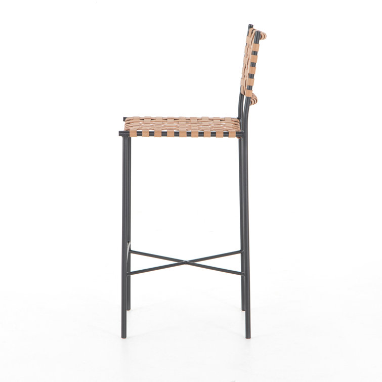 Modern Farmhouse Natural Leather Counter Stool in Gray/Brown