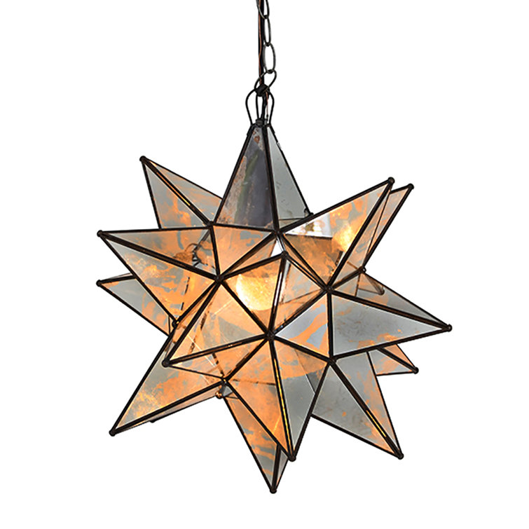 Antique Brass and Mirrored Glass Star Chandelier