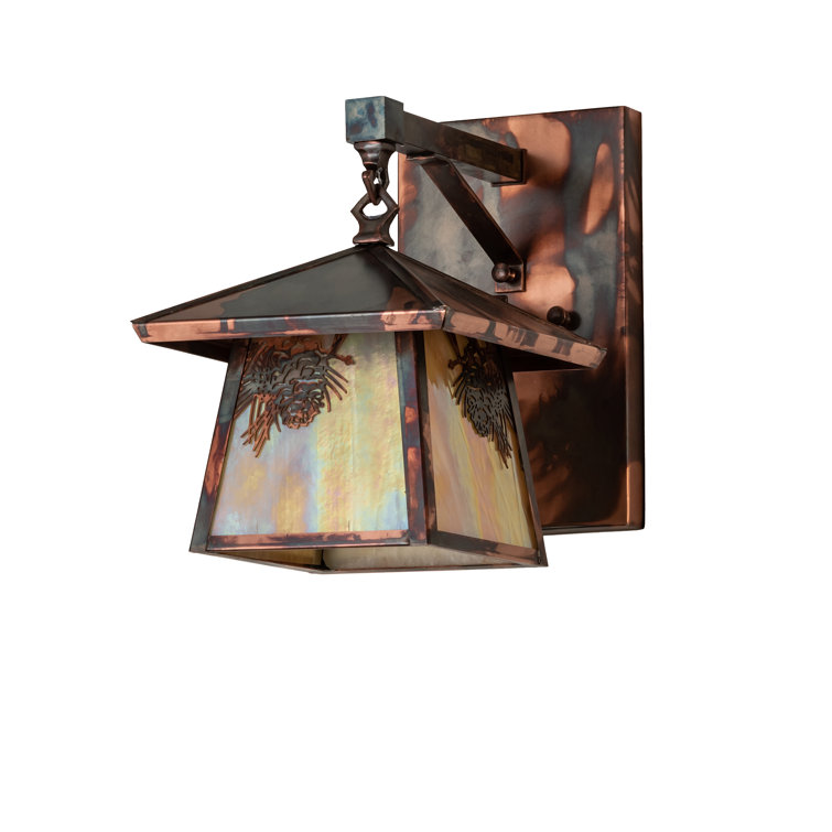 Copper Finish 1-Light Sconce with Beige Glass Shade