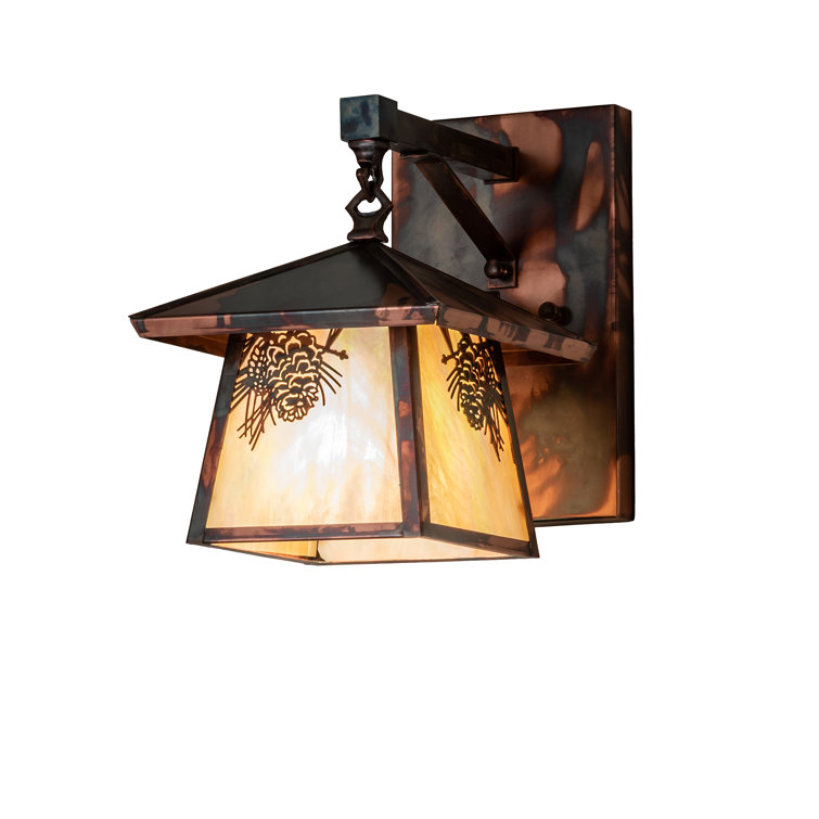 Copper Finish 1-Light Sconce with Beige Glass Shade