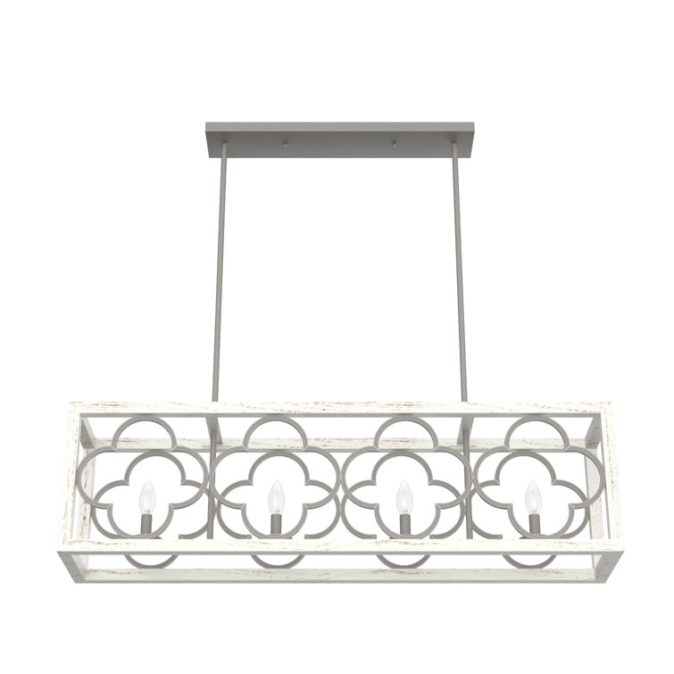 White Painted Concrete 4-Light Linear Chandelier