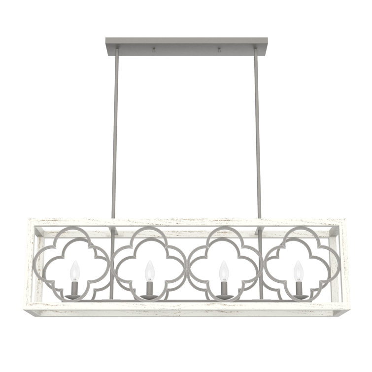 White Painted Concrete 4-Light Linear Chandelier