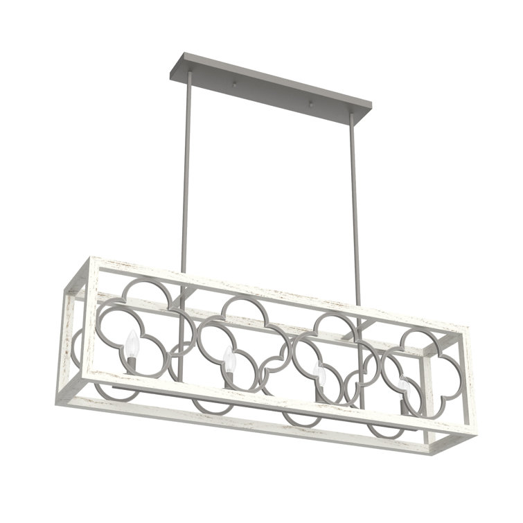 White Painted Concrete 4-Light Linear Chandelier