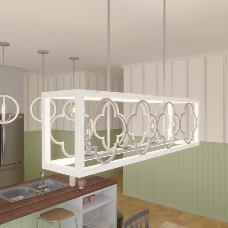 White Painted Concrete 4-Light Linear Chandelier