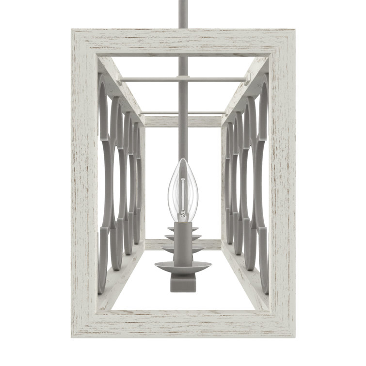 White Painted Concrete 4-Light Linear Chandelier