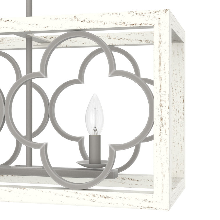 White Painted Concrete 4-Light Linear Chandelier