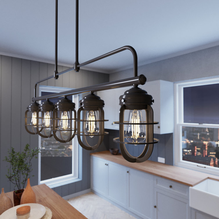 Bronze Cage 5-Light Linear Chandelier
