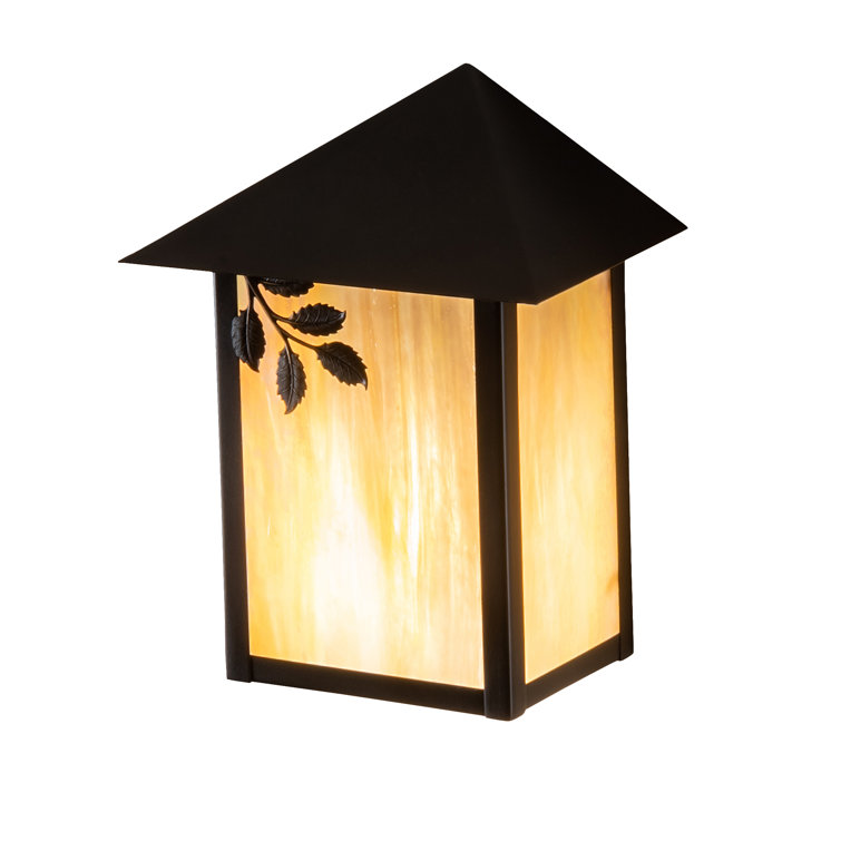 Craftsman Brown Direct Wired 1-Light Sconce with Beige Glass