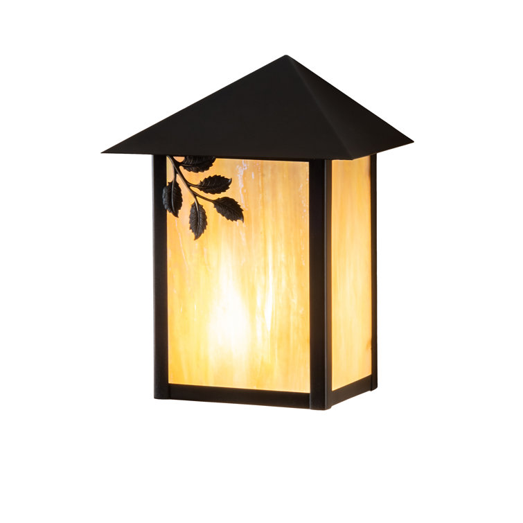 Craftsman Brown Direct Wired 1-Light Sconce with Beige Glass