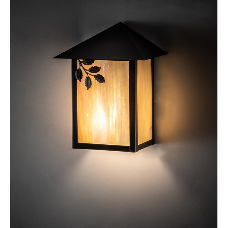 Craftsman Brown Direct Wired 1-Light Sconce with Beige Glass