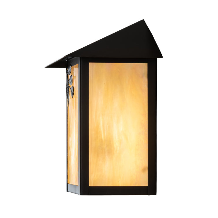 Craftsman Brown Direct Wired 1-Light Sconce with Beige Glass