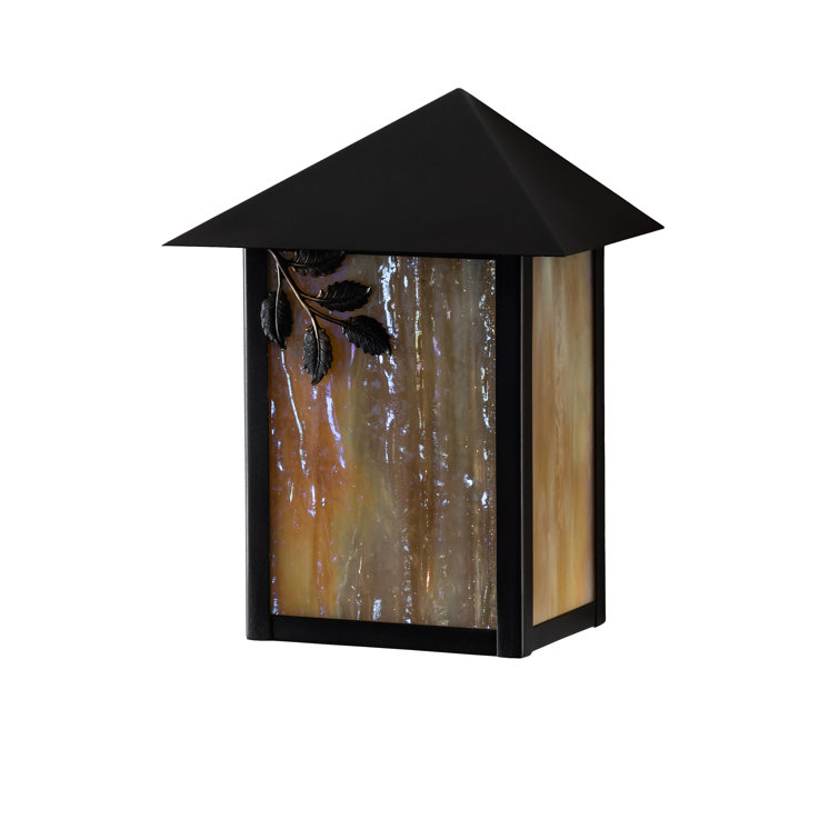 Craftsman Brown Direct Wired 1-Light Sconce with Beige Glass