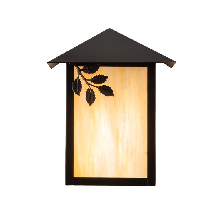 Craftsman Brown Direct Wired 1-Light Sconce with Beige Glass