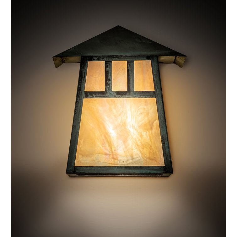 Verdigris Finish Beige Glass 1-Light Outdoor Sconce