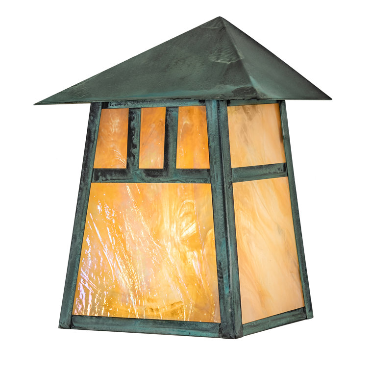 Verdigris Finish Beige Glass 1-Light Outdoor Sconce