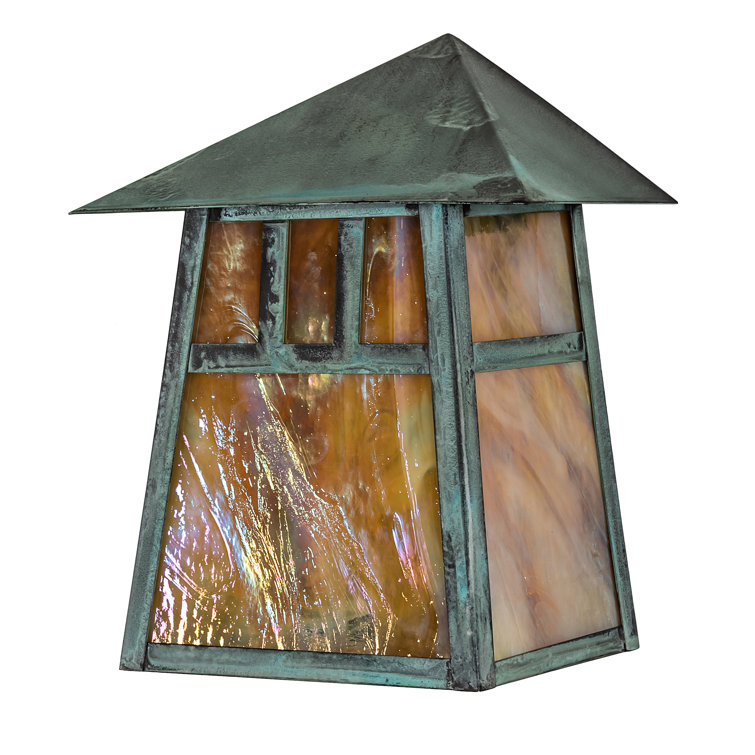 Verdigris Finish Beige Glass 1-Light Outdoor Sconce