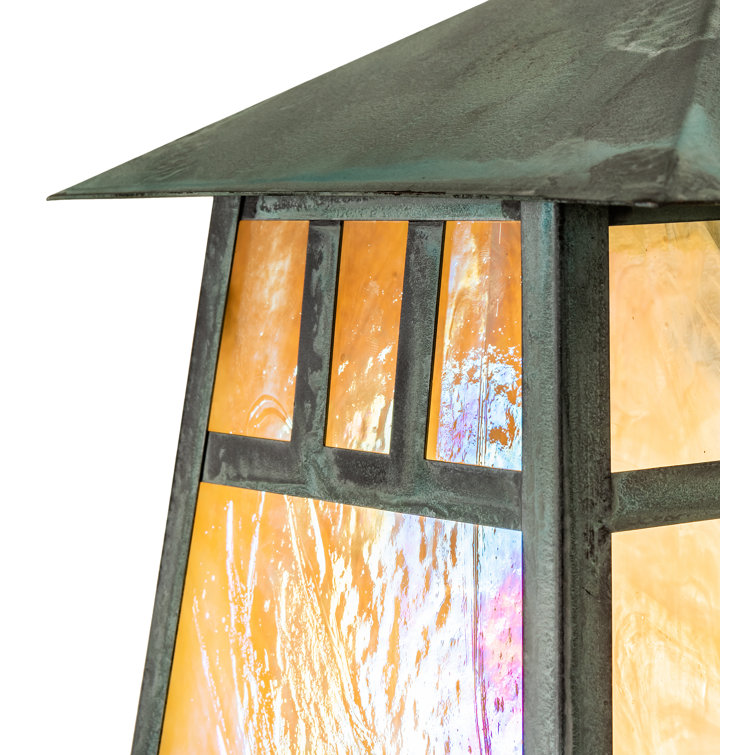 Verdigris Finish Beige Glass 1-Light Outdoor Sconce