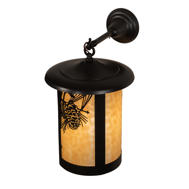 Craftsman Brown 1-Light Pine Cone Sconce with Beige Glass