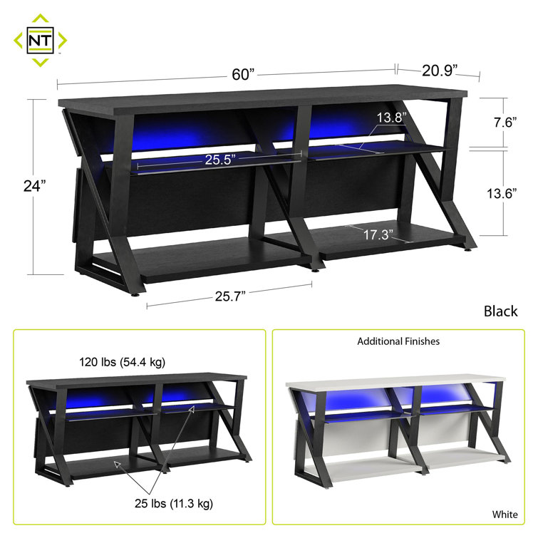 NTense Genesis 70" White Gaming TV Stand with RGB Lights