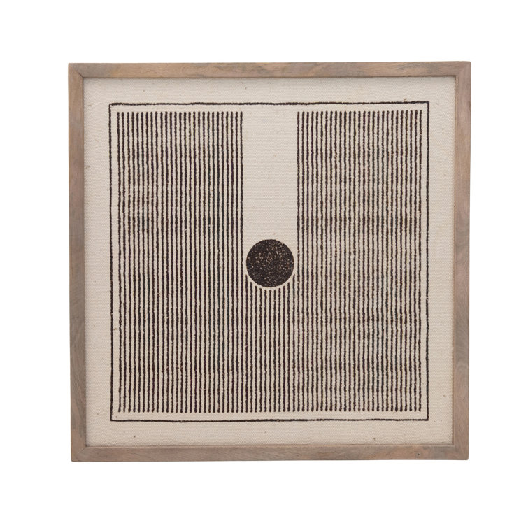 Square Brown Wood Framed Abstract Fabric Art
