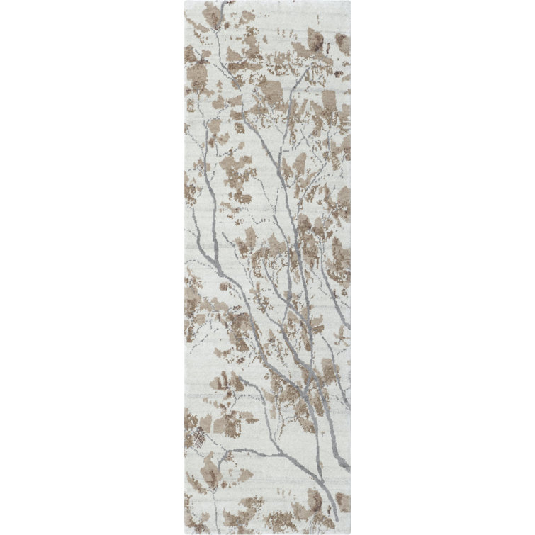 Gray and Beige Floral Hand-Knotted Wool Runner Rug