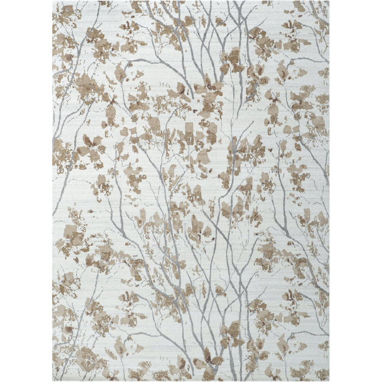 Gray and Beige Floral Hand-Knotted Wool Area Rug 3' x 5'
