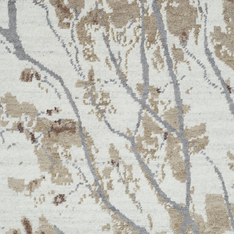 Gray and Beige Floral Hand-Knotted Wool Area Rug 3' x 5'
