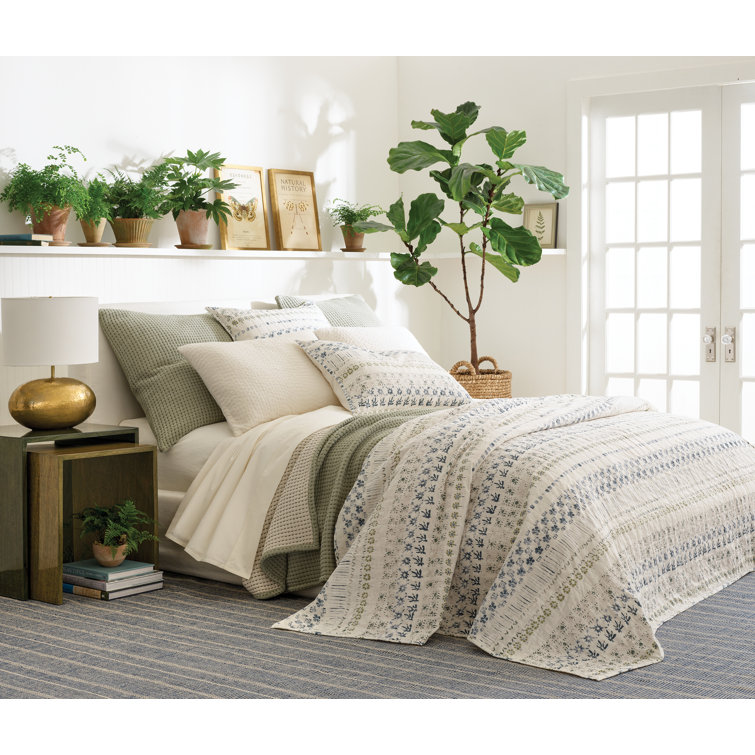 Ivory Floral Block Print Cotton King Sham