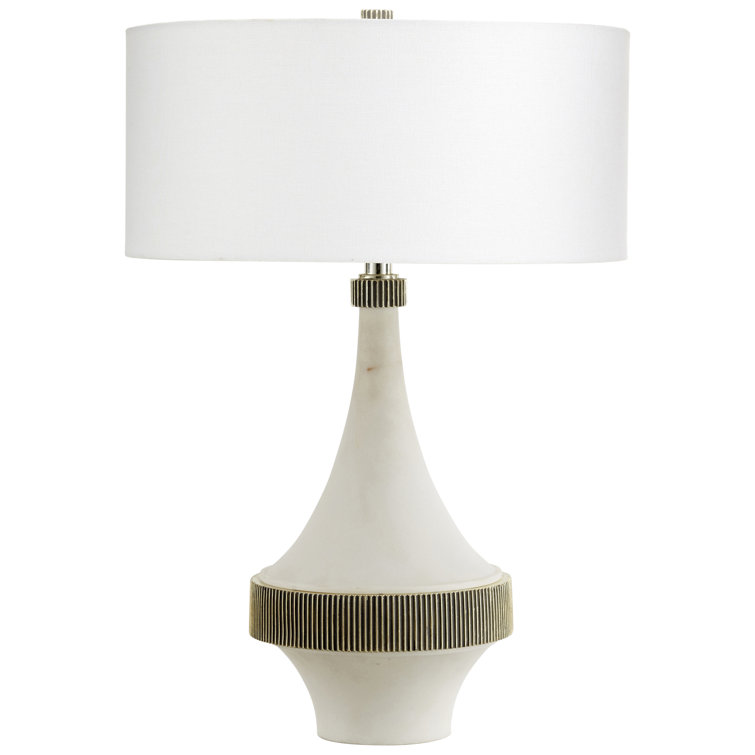 White Resin Teardrop Table Lamp with Linen Shade