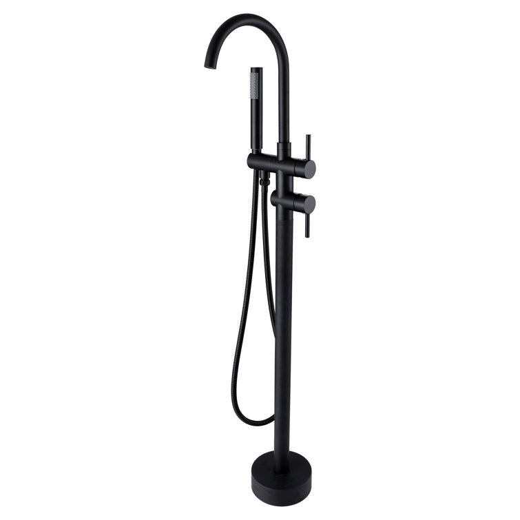 Matte Black Brass Freestanding Tub Filler with Handheld Shower