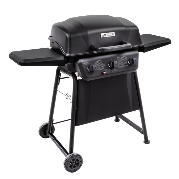 Classic Black 3-Burner Propane Gas Grill with Side Shelves