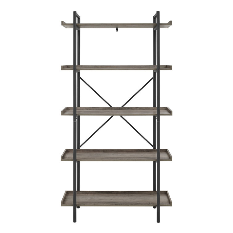 Urban Gray Wash 68" Industrial Metal 5-Shelf Bookcase